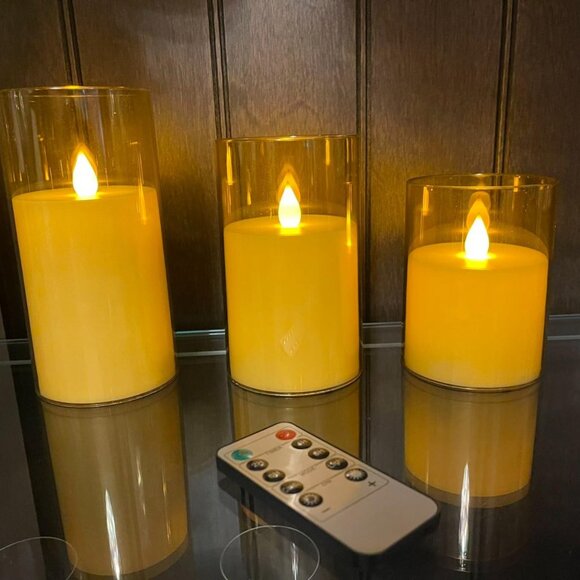 Flameless Candles Set of 3 Acrylic Glass Pillars 4" 5" 6" Remote Home Decor - Picture 6 of 8